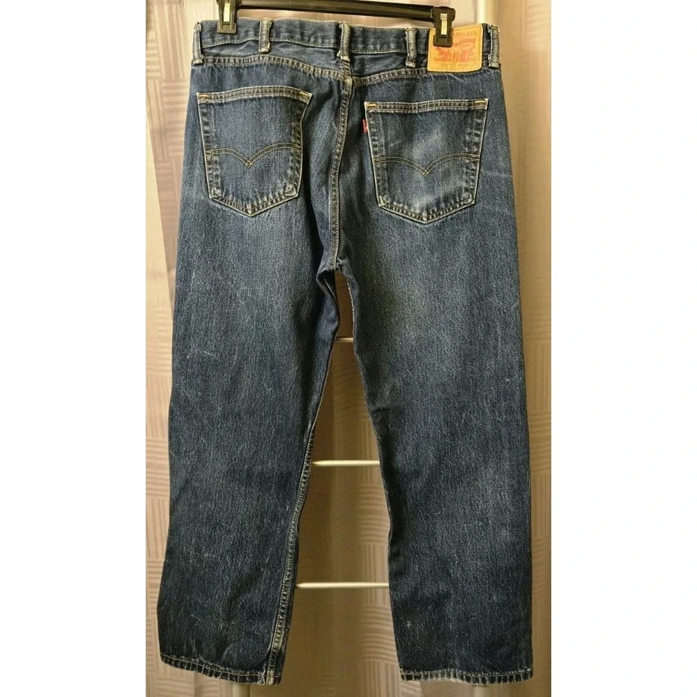 Levis 505 Mens Blue Jeans Dark Wash Denim Straight Pants 38x30 (Fits 36x28) Flaw